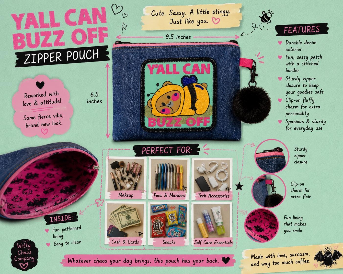 Y'all can buzz off zipper pouch