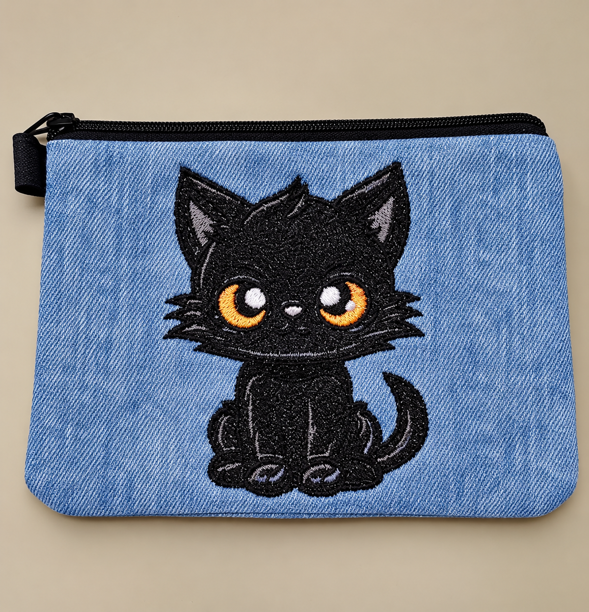 Cute Black Cat Embroidered Denim Bag Buddy