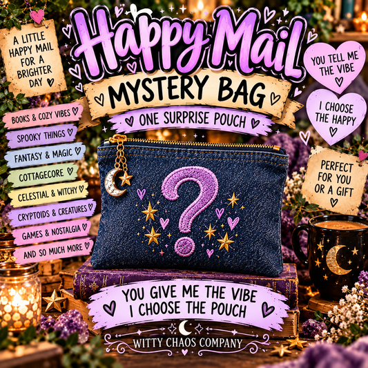 Happy Mail Mystery Zipper Pouch | Handmade Surprise Gift | Embroidered Denim Bag | Little Pick Me Up Gift