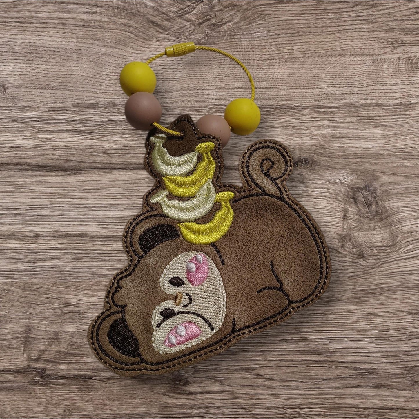 Embroidered Monkey Keychain - Handmade Bag Charm