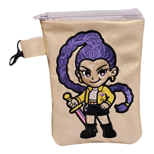 Purple Demon Girl Mini Zipper Pouch | Anime Inspired Accessory Bag | Small Handmade Travel Pouch