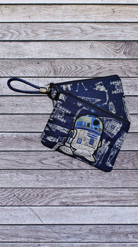 R2D2 Droid Zipper Pouch | Denim Wristlet Bag, 5x7 Accessory