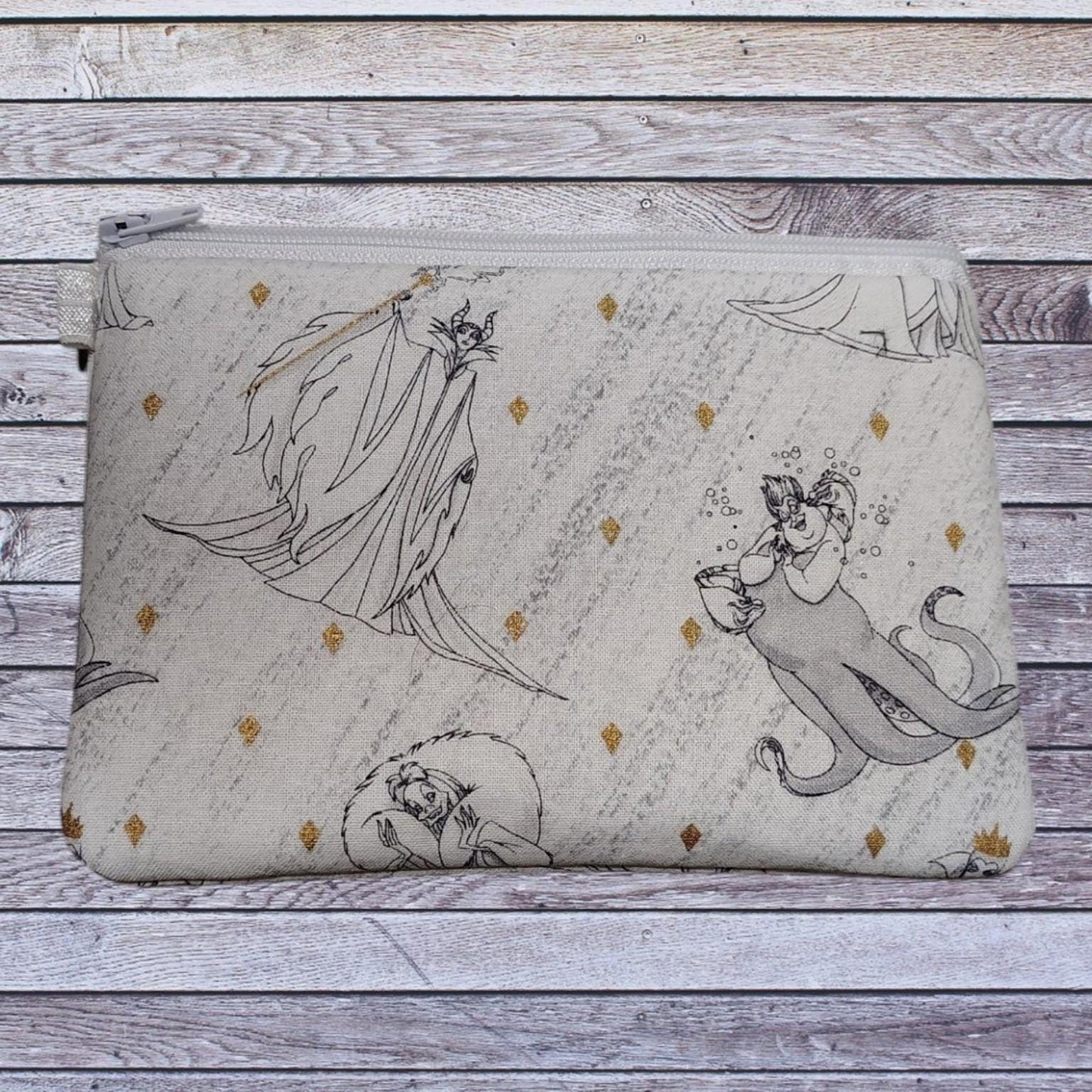 Villain Print Zipper Pouch | Neutral Fandom Cosmetic Bag | 5x7 Wristlet Organizer
