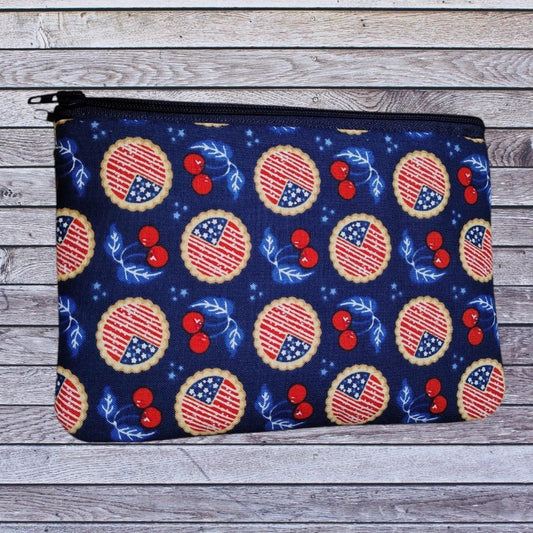 Retro Americana Cherry Pie Zipper Pouch | Patriotic Summer Cosmetic Bag (5x7 inches)