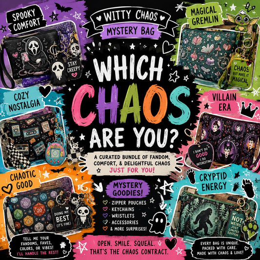 Comfort Character Chaos Mystery Bag | Fandom Inspired Surprise Bundle | Curated Geeky Accessories & Pouches