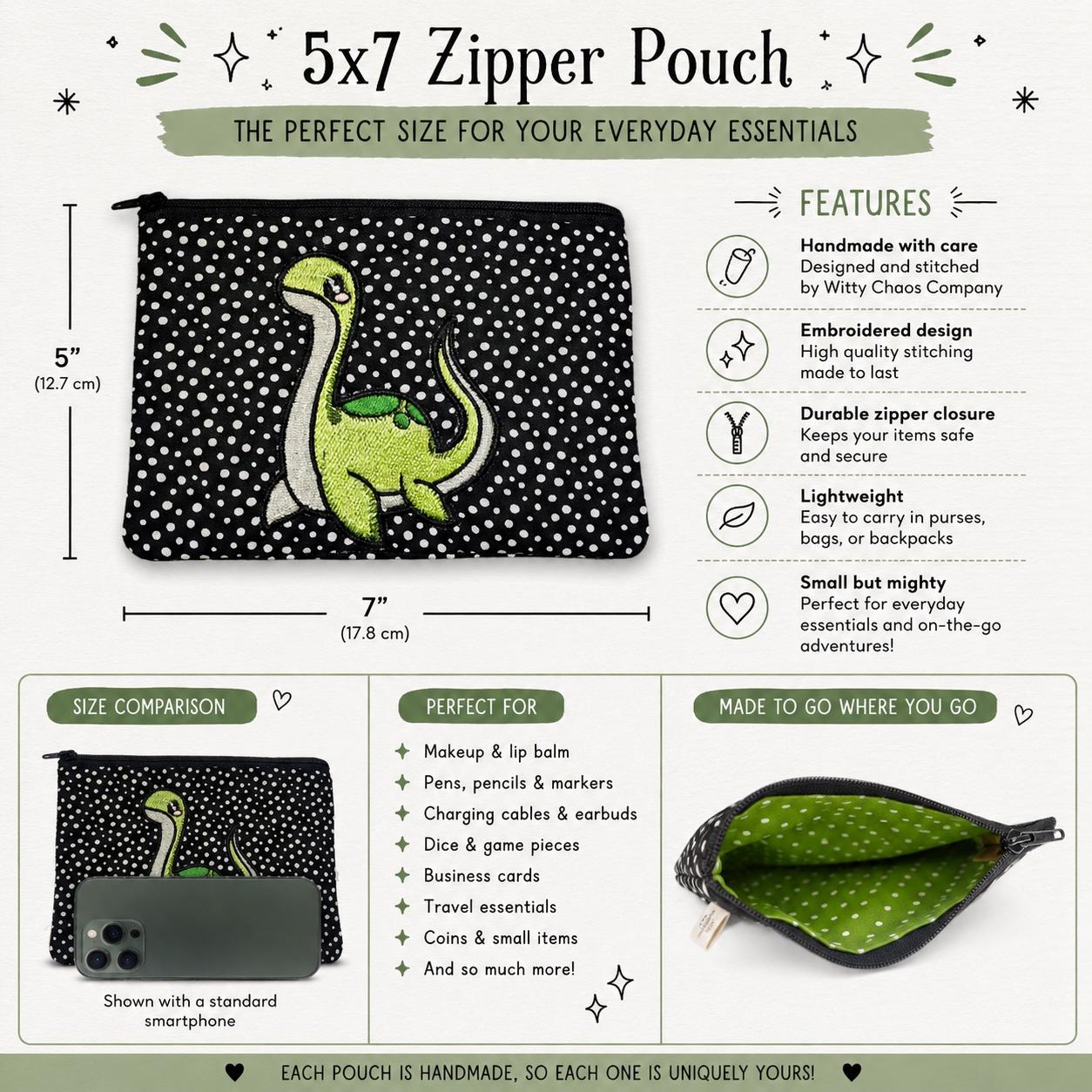 Embroidered Bigfoot Zipper Pouch | Buffalo Plaid Cryptid Accessory Bag
