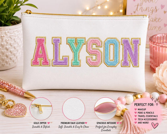 Personalized Name Embroidered  Zipper Pouch
