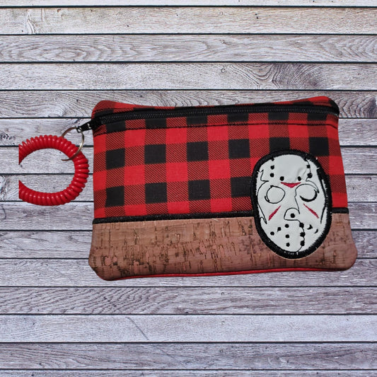 Horror Inspired Hockey Mask Wristlet Pouch | Handmade Zipper Bag | Spooky Accessory | Horror Fan Gift