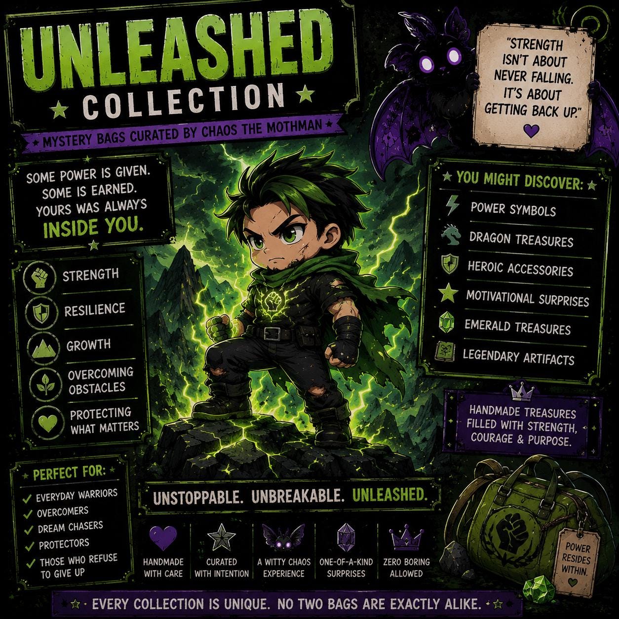 Unleashed Collection | Mystery Bag for Warriors, Dreamers & Overcomers | Curated by Chaos the Mothman