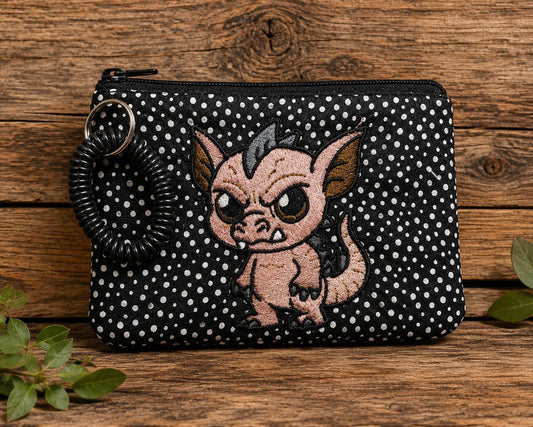 Angry Chupacabra Embroidered Wristlet Pouch | Handmade Cryptid Coin Bag
