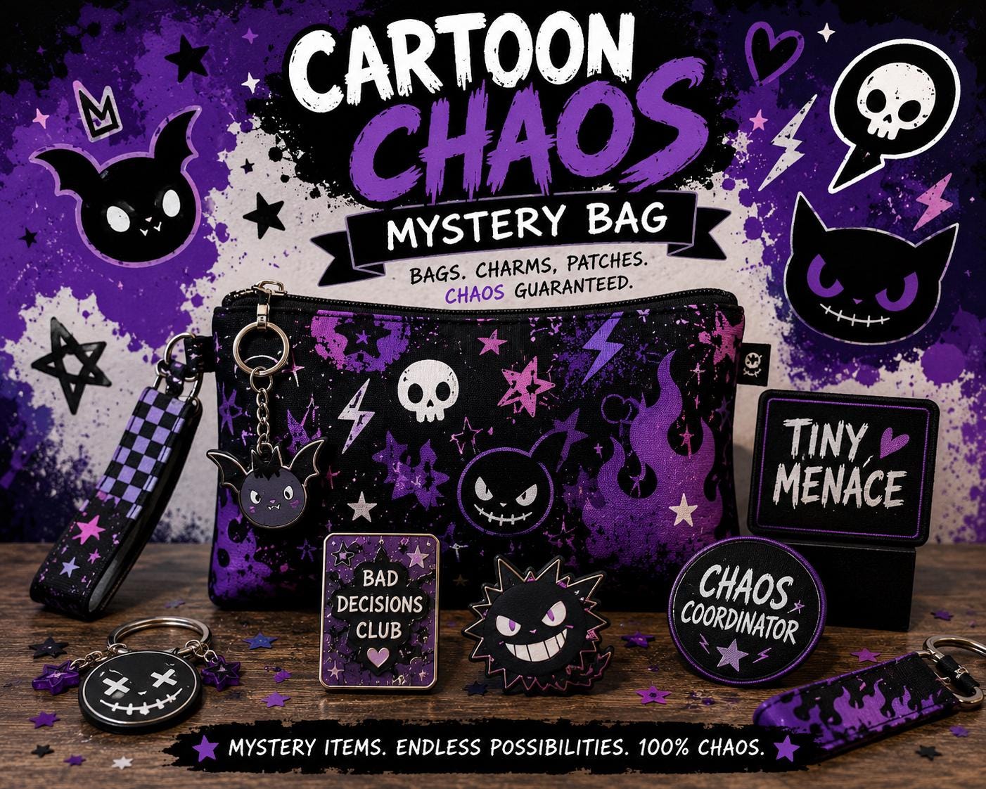Cartoon Chaos Mystery Bag | Alternative Cartoon Accessories, Patches, Charms