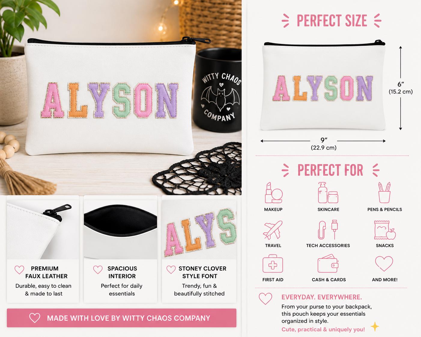 Personalized Name Embroidered  Zipper Pouch