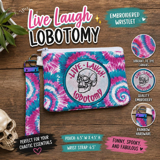Embroidered Tie-Dye Wristlet Pouch | Gothic Skull Humor Accessory