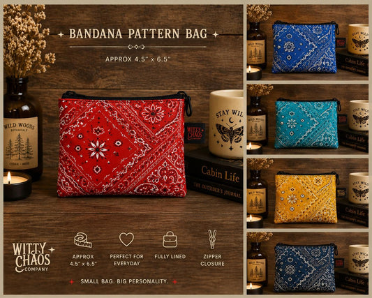 Bandana Print Zipper Pouch | Western Inspired Small Bag, Cosmetic Travel Organizer