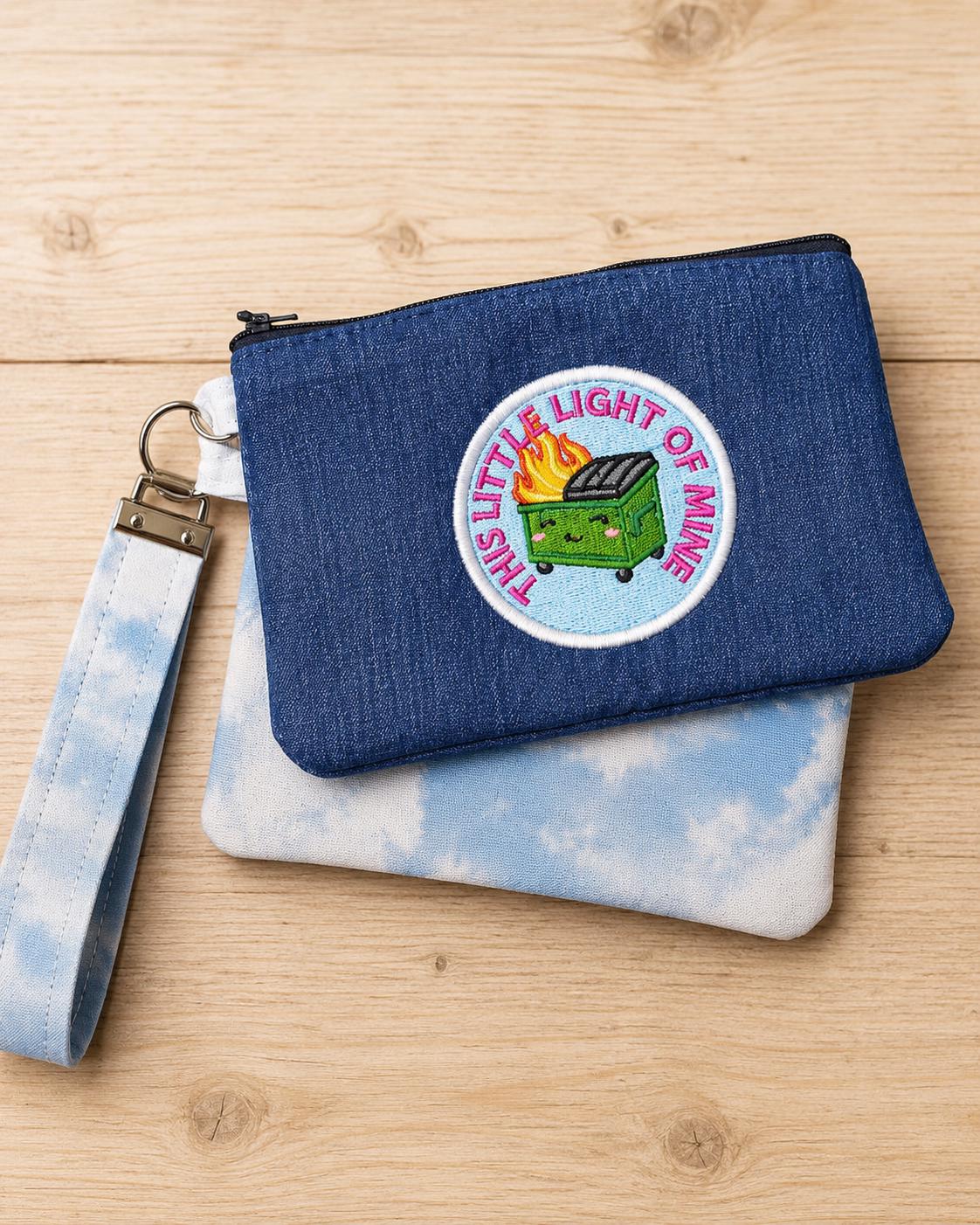 Funny Dumpster Fire Gift Set | "This Little Light of Mine" Embroidered Pouch & Matching Wristlet  | Best Friend Gift | Survival Kit