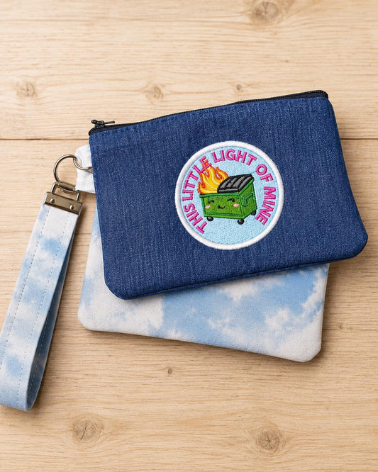 Funny Dumpster Fire Gift Set | "This Little Light of Mine" Embroidered Pouch & Matching Wristlet  | Best Friend Gift | Survival Kit