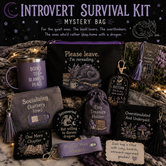 Introvert Survival Kit Mystery Bag | Cozy Bookish Gift | Mystery Embroidered Accessories | Reader Gift | Self Care | Handmade Surprise