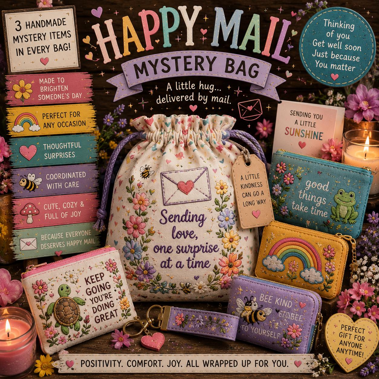 Happy Mail Mystery Bag | Handmade Care Package | Thinking of You Gift | Just Because Surprise | Cheer Up Gift | 3 Handmade Mystery Items