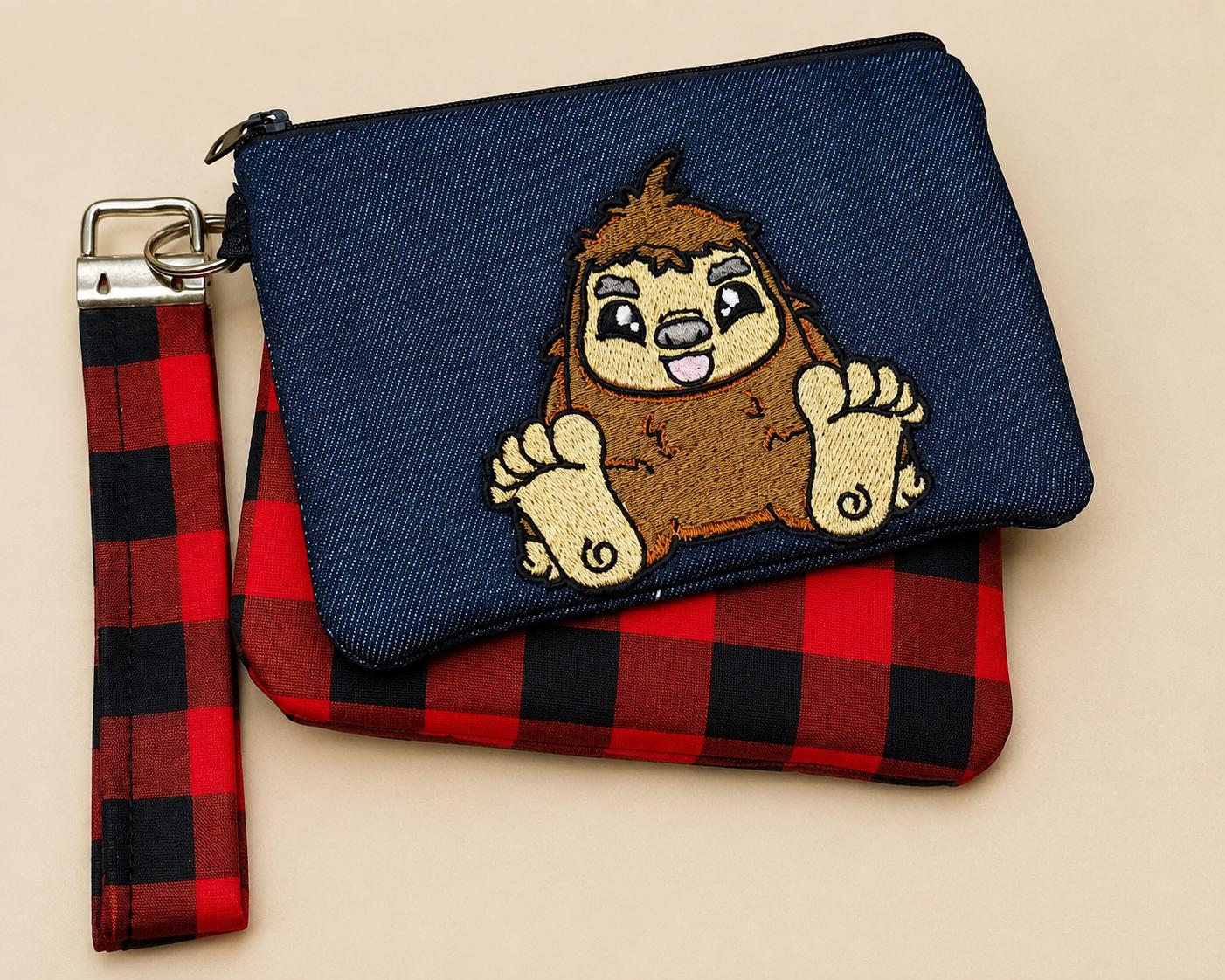 Cute Bigfoot Mystery Bag | Cryptid Gift | Sasquatch Embroidered Zipper Pouch | Bigfoot Lover | Handmade Wristlet | Woodland Gift