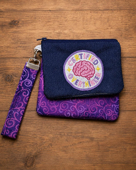Certified Overthinker Denim Zipper Pouch