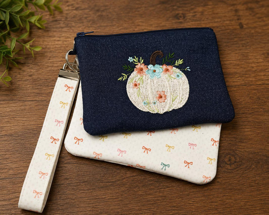 Autumn Pumpkin Zipper Pouch | Fall Aesthetic Gift | Handmade Cosmetic Bag | Spooky Season Organizer | Cute Halloween Accessory