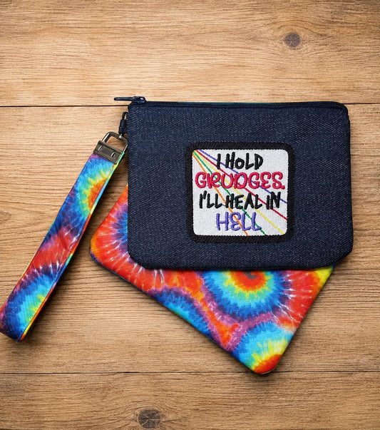 I Hold Grudges I'll Heal in Hell Denim Zipper Pouch