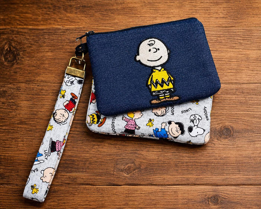 Nostalgic Cartoon Inspired Denim Zipper Pouch Set | Handmade Wristlet Wallet | Cozy Retro Accessory | Nostalgic Gift | Gift for Cartoon Fans