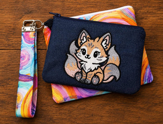 Kitsune Denim Zipper Pouch
