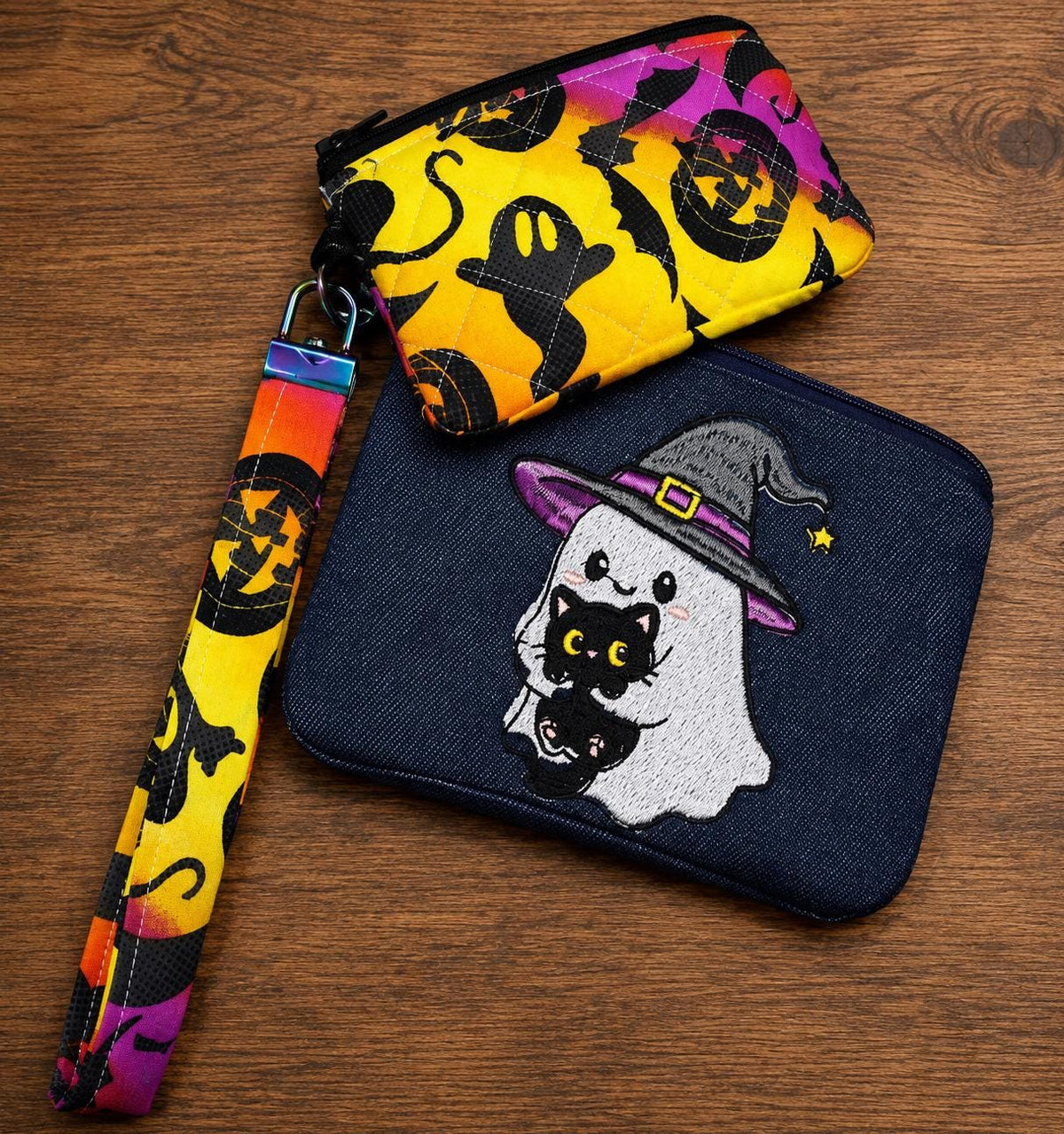 Halloween Mystery Zipper Pouch | Handmade Spooky Witchy Gothic Denim Bag | Surprise Horror Accessory