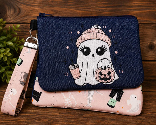 Cute Ghost Denim Zipper Pouch