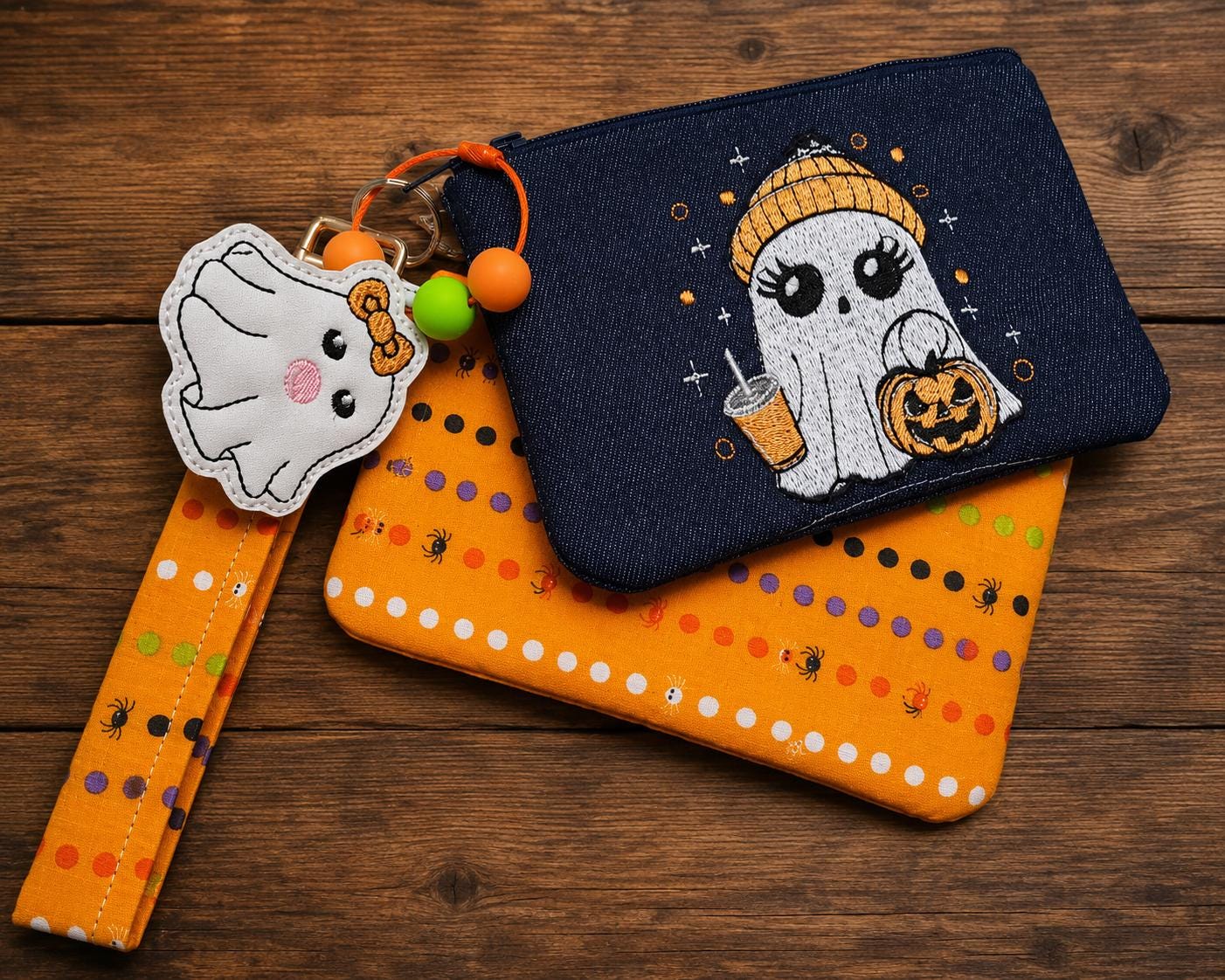 Cute Ghost Zipper Pouch | Cozy Ghost Wristlet | Halloween Makeup Bag | Pink Ghost Gift | Spooky Cute Coin Purse | Fall Accessory