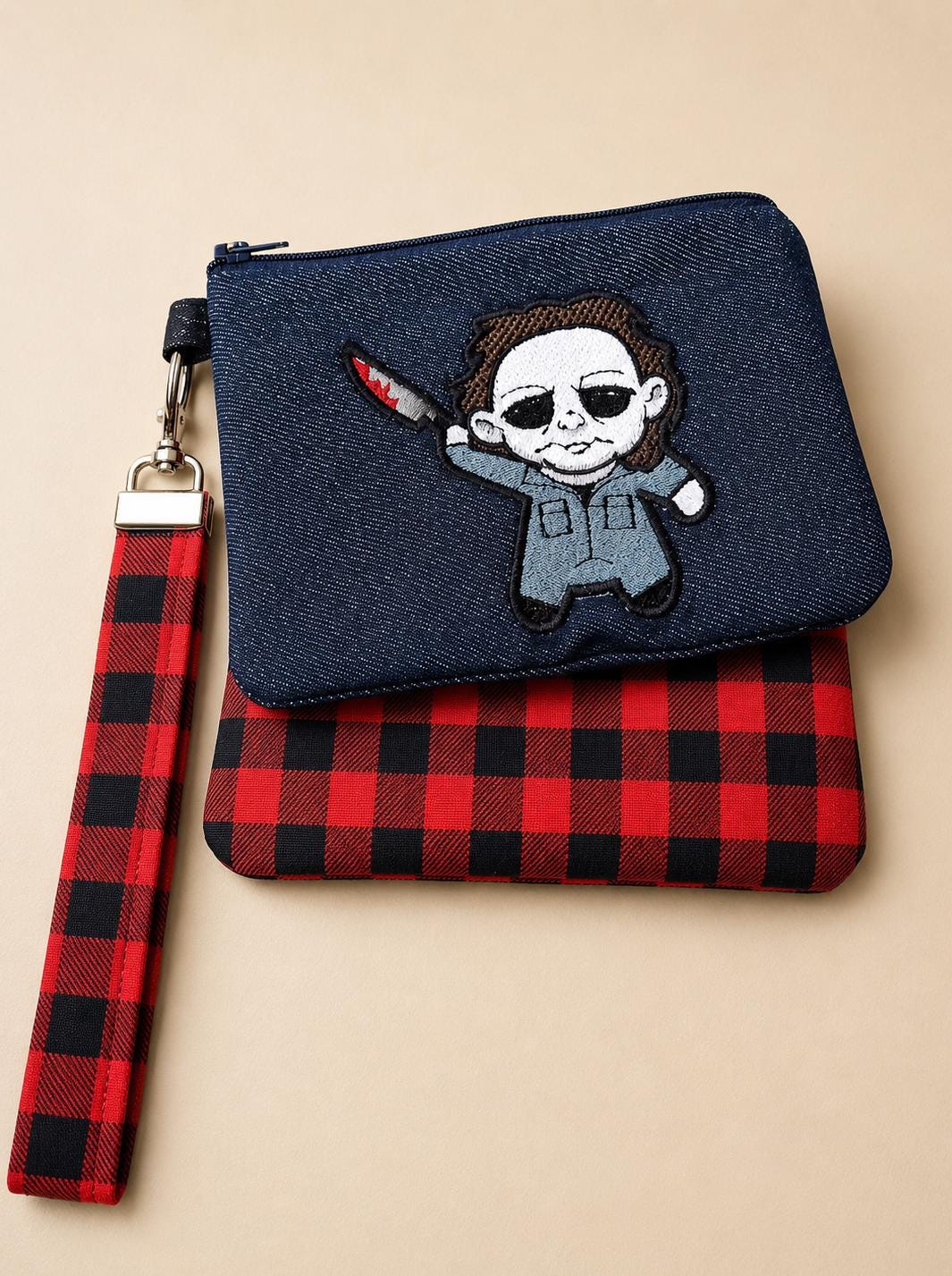 Halloween Mystery Zipper Pouch | Handmade Spooky Witchy Gothic Denim Bag | Surprise Horror Accessory