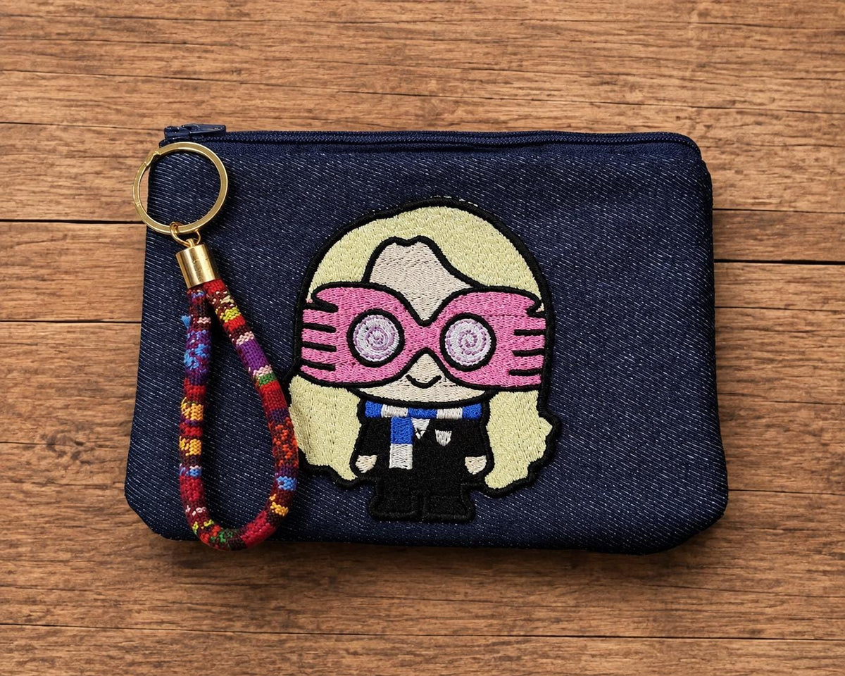 Whimsical Daydreamer Embroidered Denim Pouch with Wristlet | Dreamy Bookish Accessory | Gift for Magical Oddballs