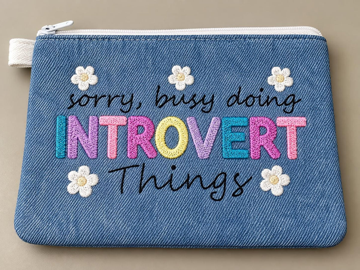Sorry Busy Doing Introvert Things Embroidered Bag Buddy