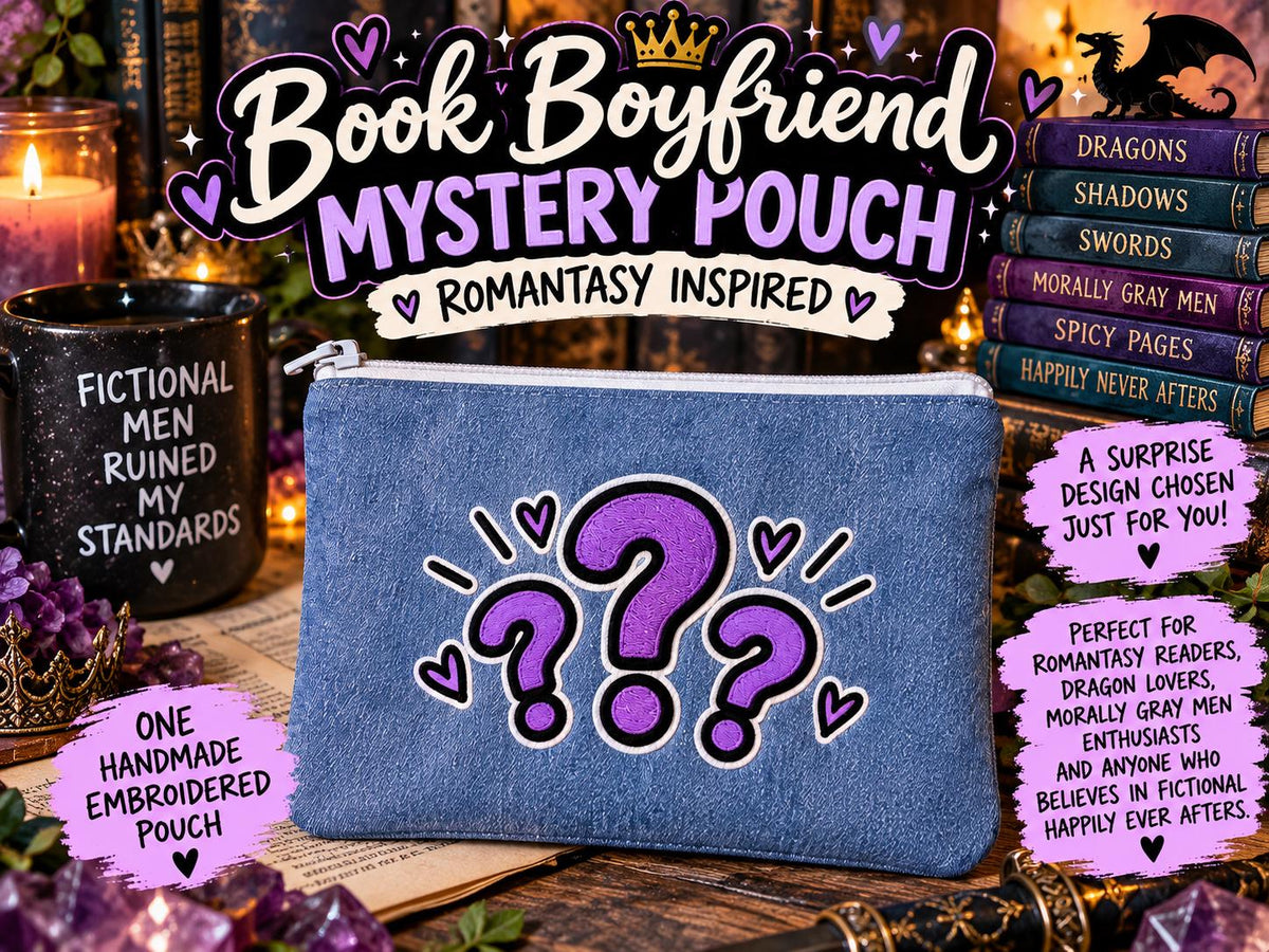 Book Boyfriend Mystery Pouch | Romantasy Inspired Embroidered Denim Bag