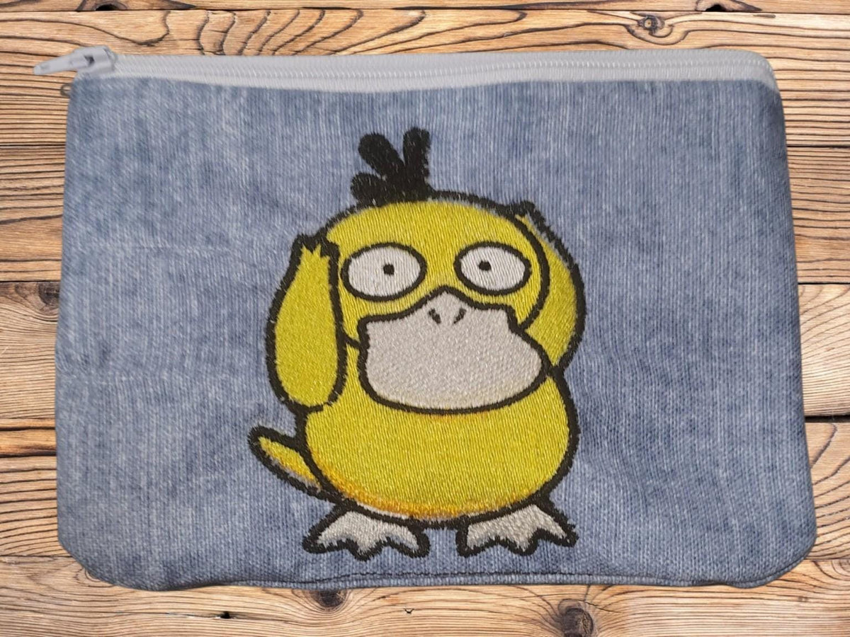 Yellow Duck Embroidered Denim Zipper Pouch | Cute Gamer Inspired Accessory Bag | Handmade Character Pouch | Funny Gift