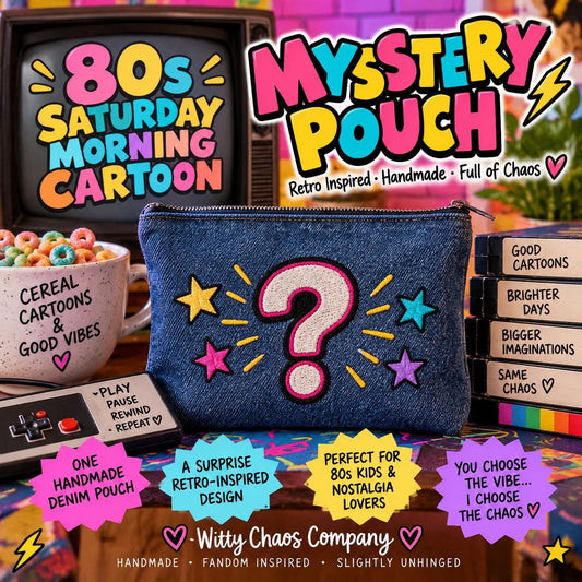 80s Saturday Morning Cartoon Mystery Pouch: Handmade Embroidered Denim Bag (Surprise Design)