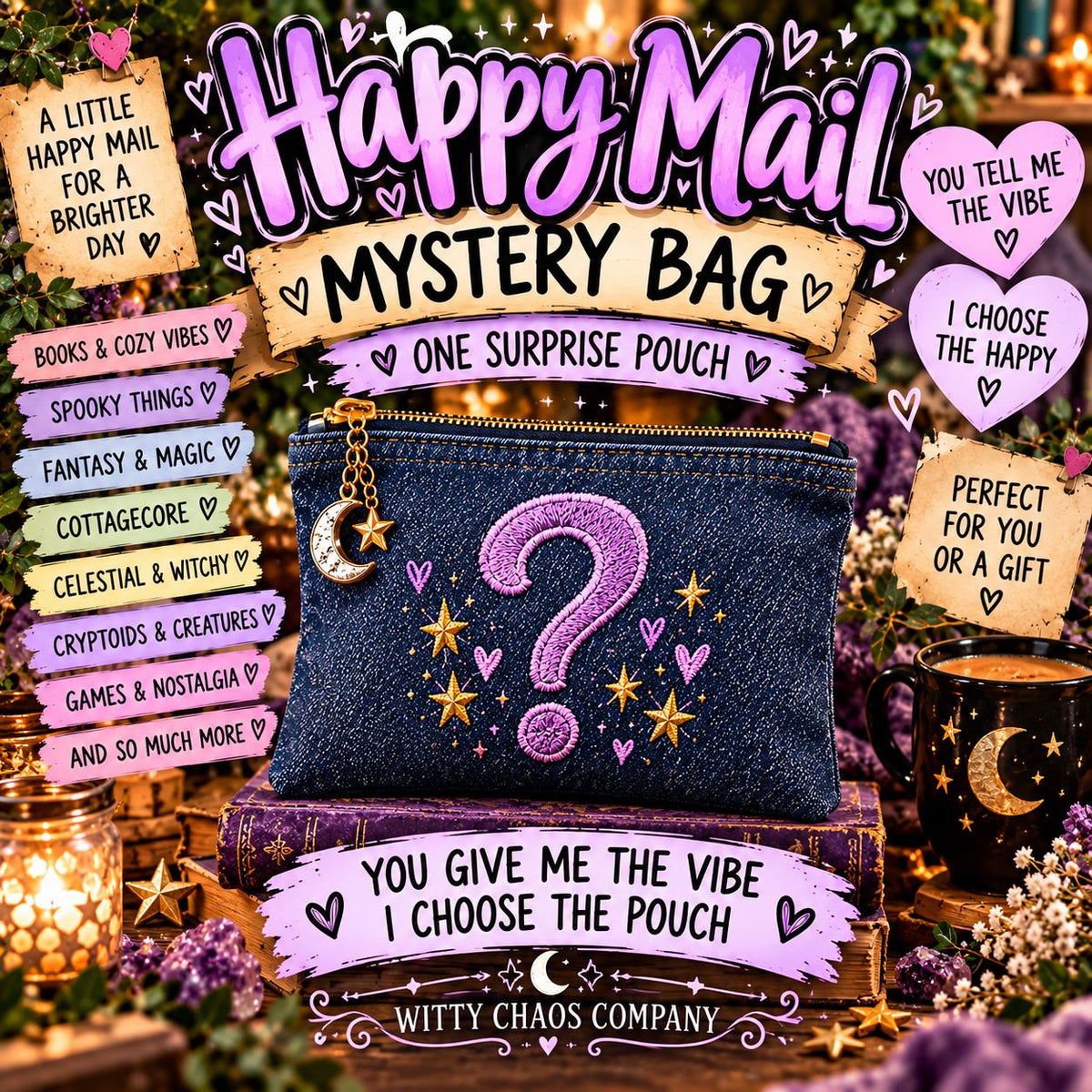 Handmade Embroidered Denim Zipper Pouch | Happy Mail Mystery Gift