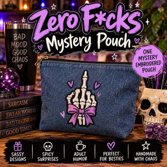 Zero F*cks Embroidered Denim Pouch | Sarcastic Adult Gift (Mystery Design)