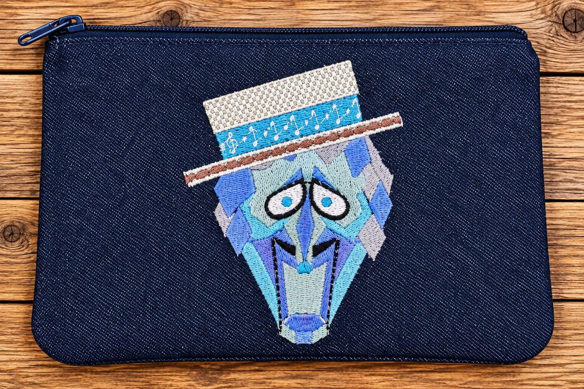 Ice Cold Holiday Embroidered Denim Pouch | Winter Character Inspired Zipper Bag | Retro Christmas Nostalgia | Handmade Gift