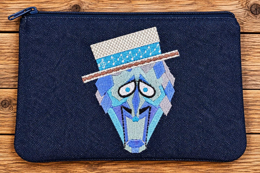 Ice Cold Holiday Embroidered Denim Pouch | Winter Character Inspired Zipper Bag | Retro Christmas Nostalgia | Handmade Gift